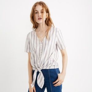 Madewell Linen Tie-Front Button Top